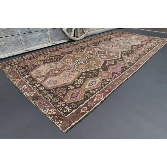 Vintage Turkish Oushak Handmade Wool Cotton Brown Runner Rug 188x416