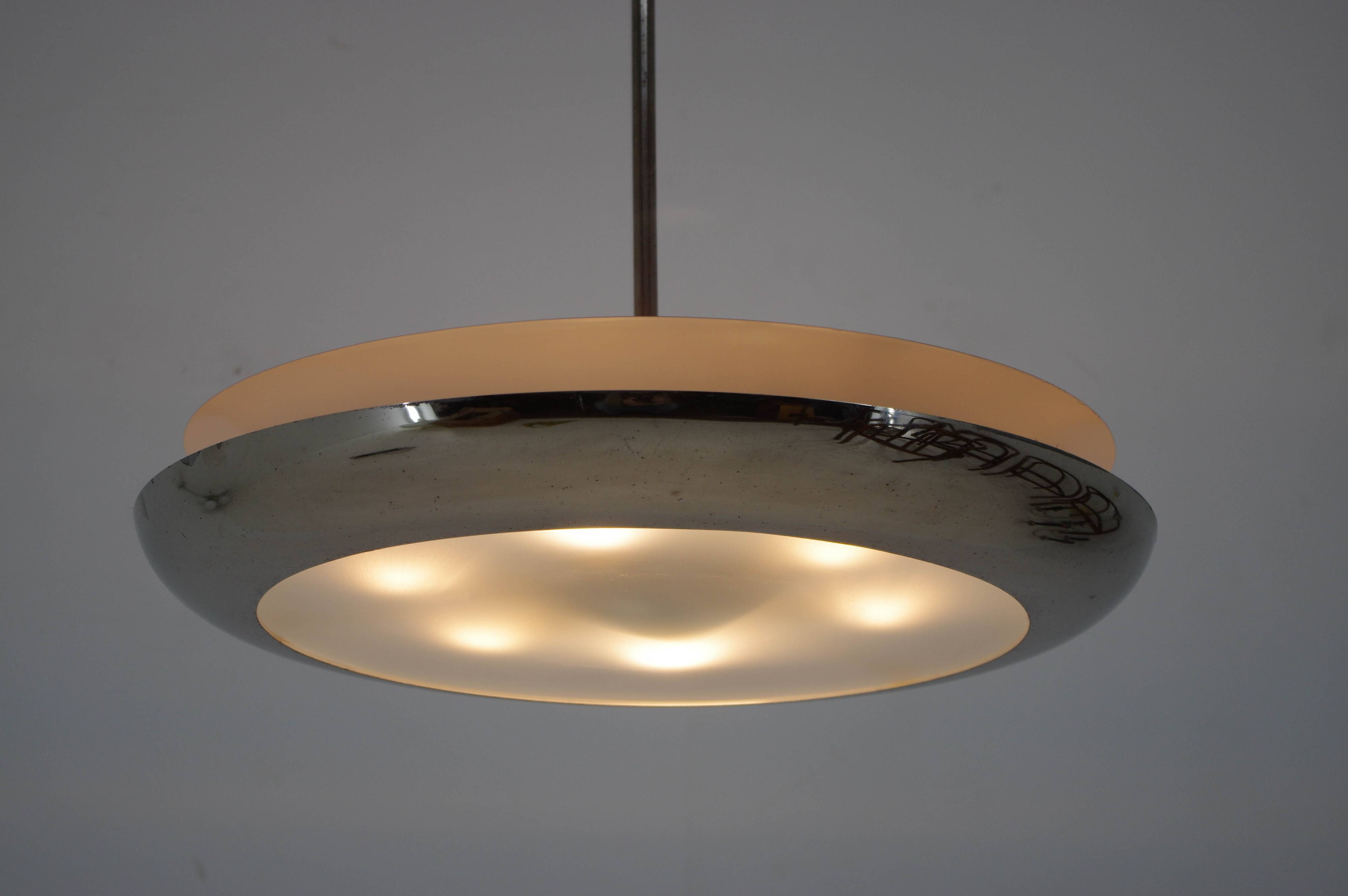 Bauhaus / Functionalist Nickel Chandelier UFO, 1930s, Restored
