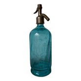 Ancien siphon en verre bleu