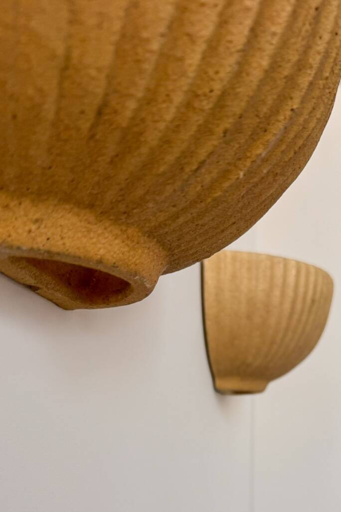 Pair of vintage beige ceramic wall lights, France, 1970.