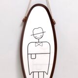 Miroir mural ovale avec cadre en hêtre noirci et corde en nylon, Italie