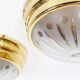 Pair of vintage brass ceiling lights with glass globe