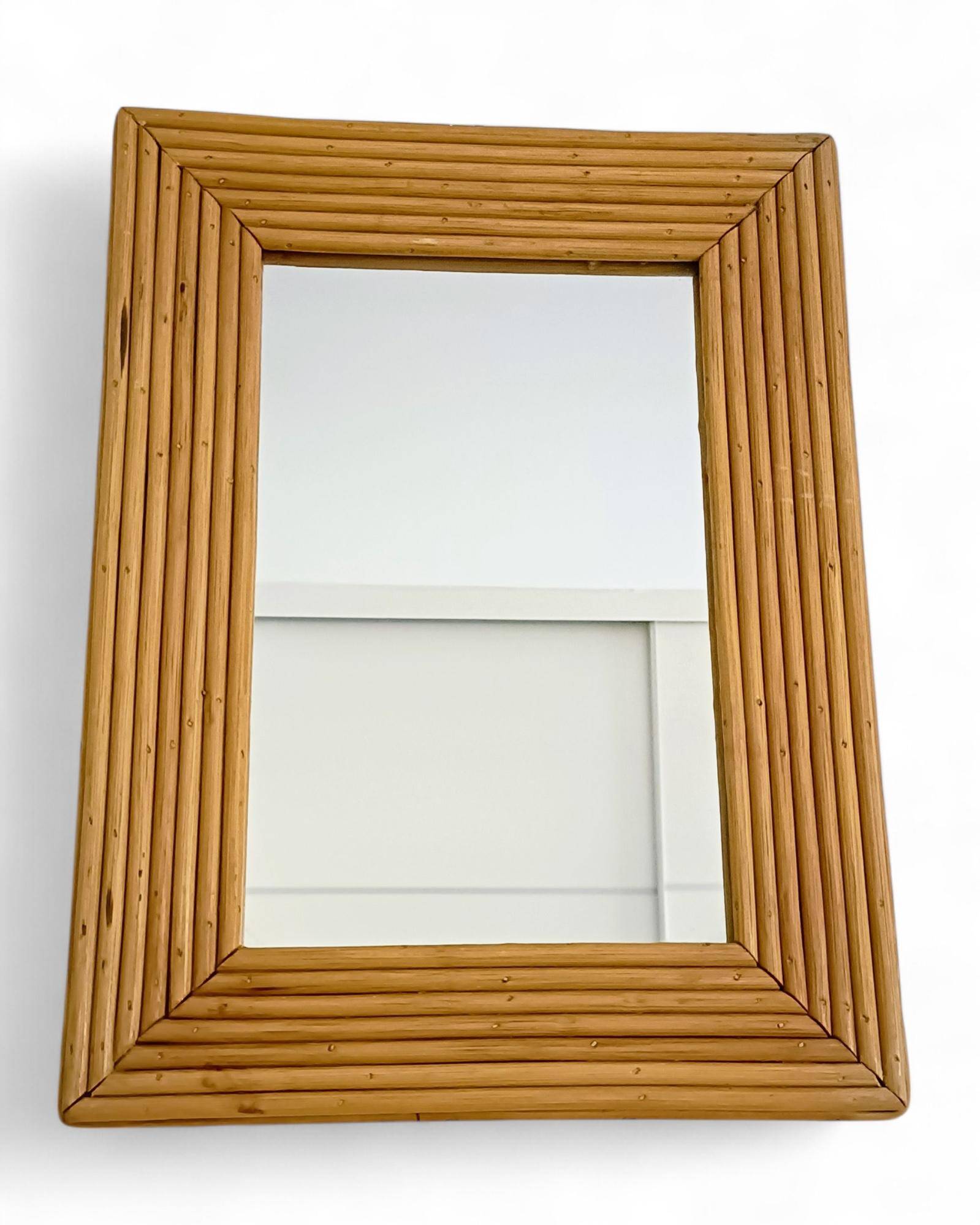 French Riviera Rattan Mirror in the Style of Vivai del Sud, France, 1960s