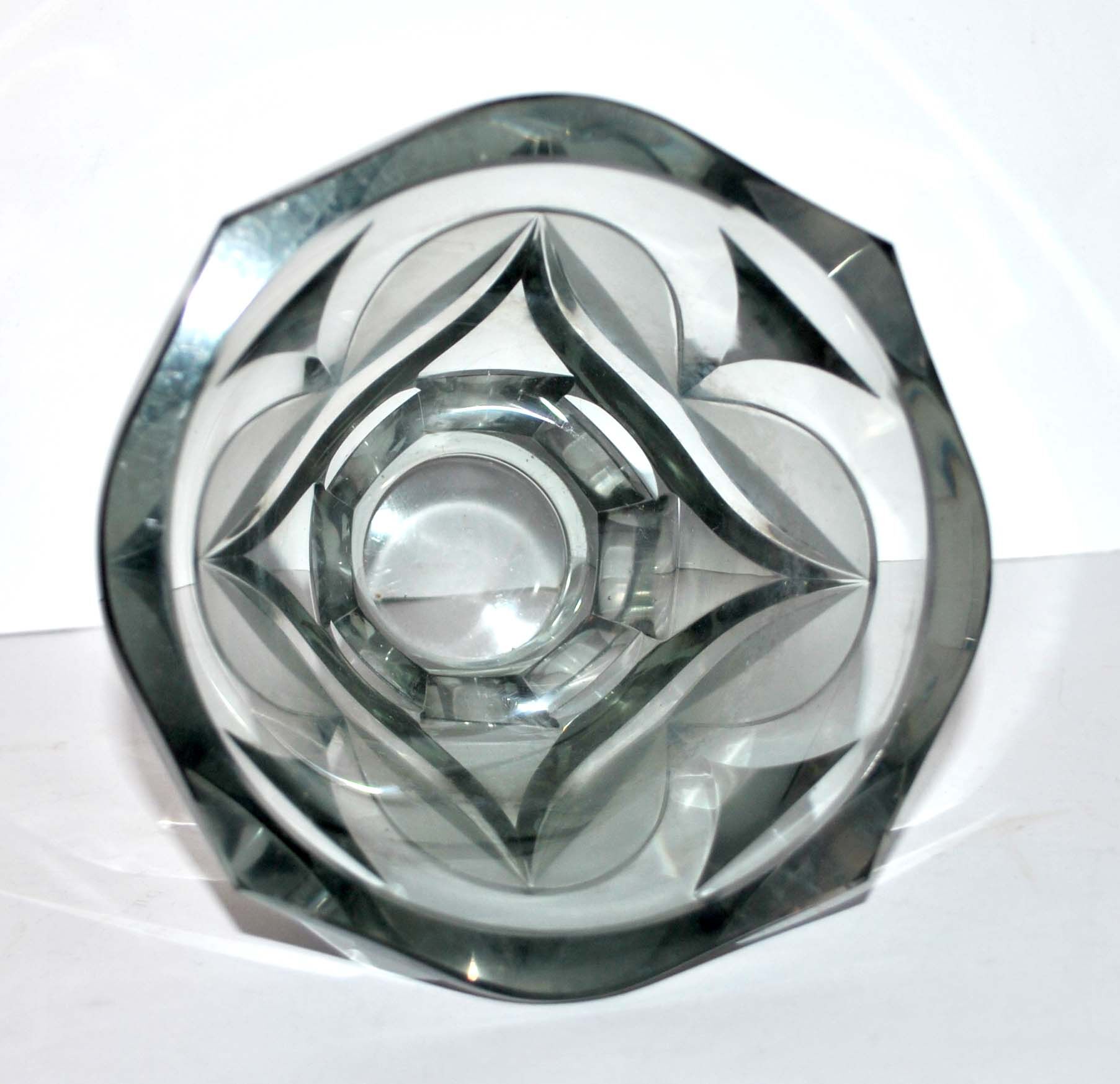 Art deco vase in grey glass engraved with acid czechoslovakia 1920