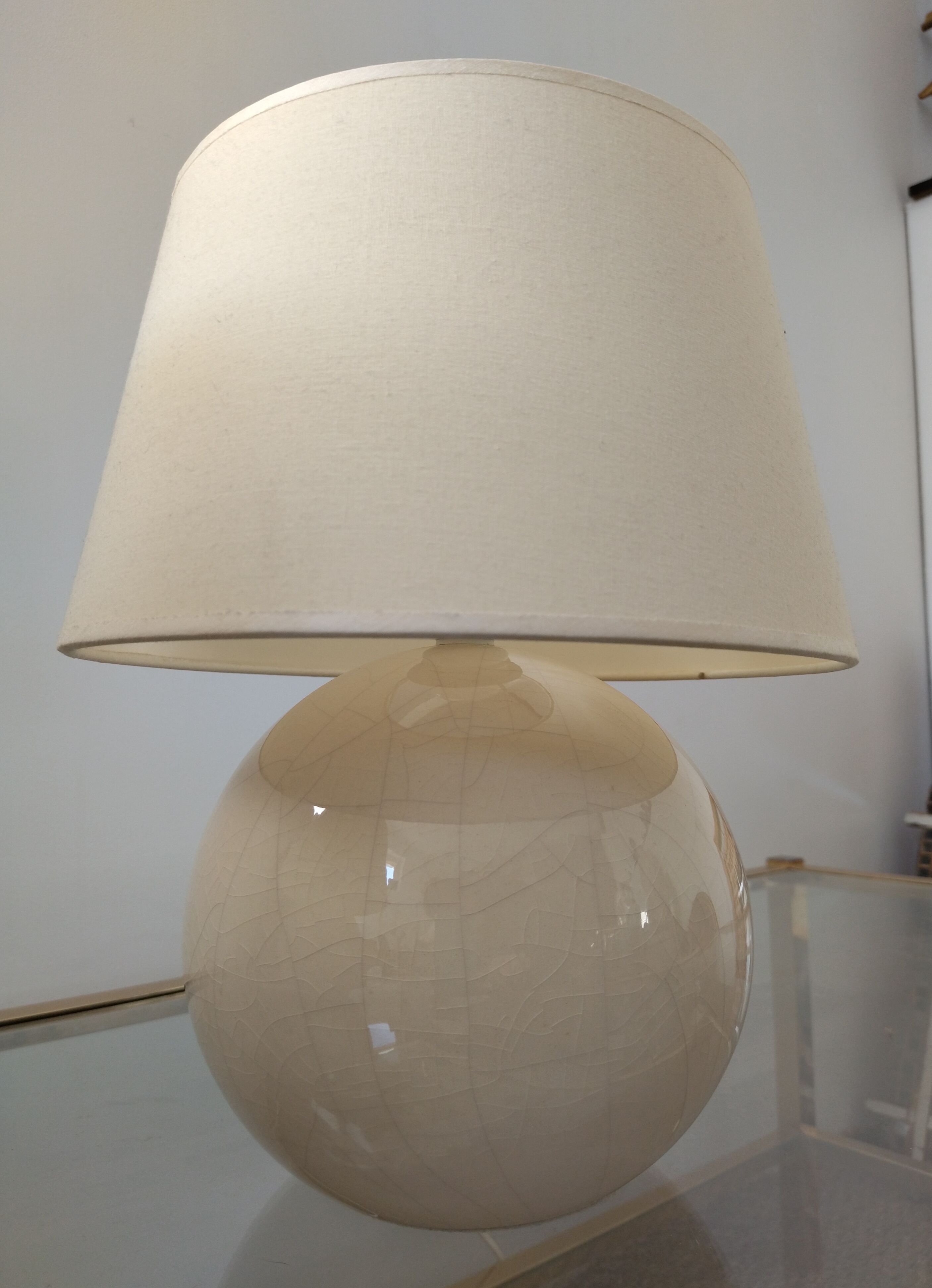 Pair of cracked white Kostka lamps