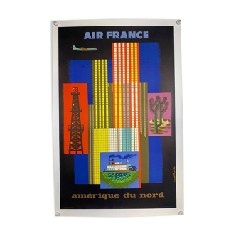 Affiche Air France Amérique du Nord par Jacques Nathan 1962 - Petit Format - On linen