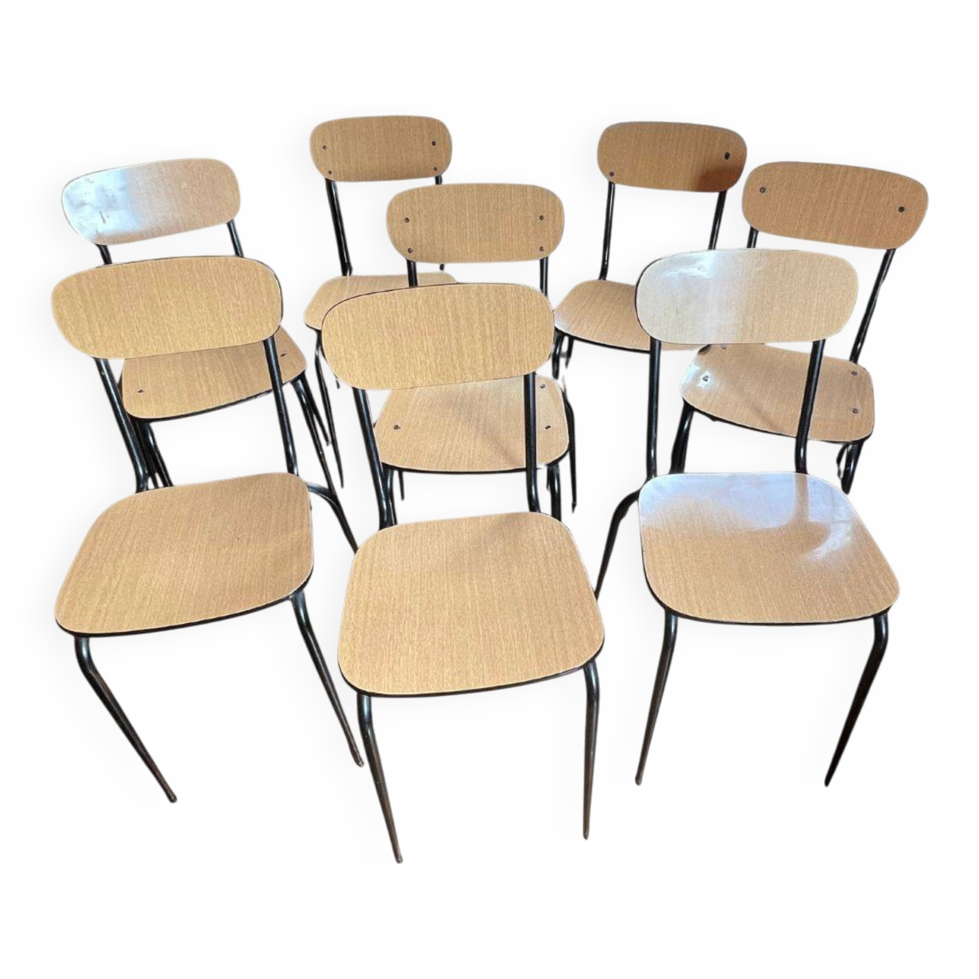 Set of 8 vintage Formica and metal chairs, 1960s-70s.