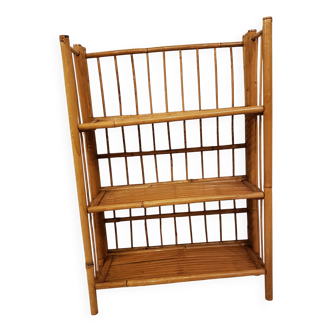 Etagère/bibliothèque pliante vintage en rotin