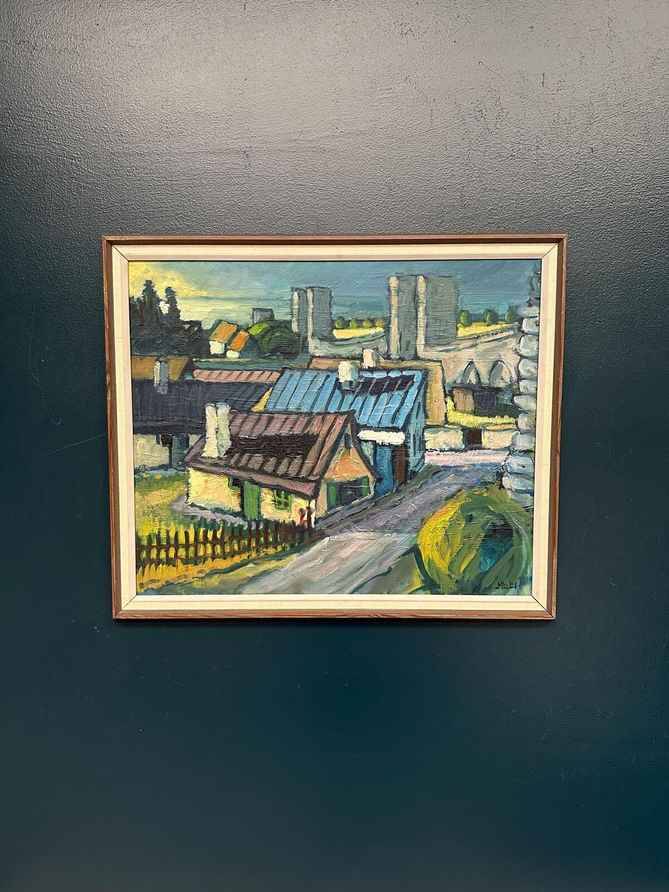 Original Swedish Oil on Panel – “Northern District, Visby” by Mats Ahlberg
