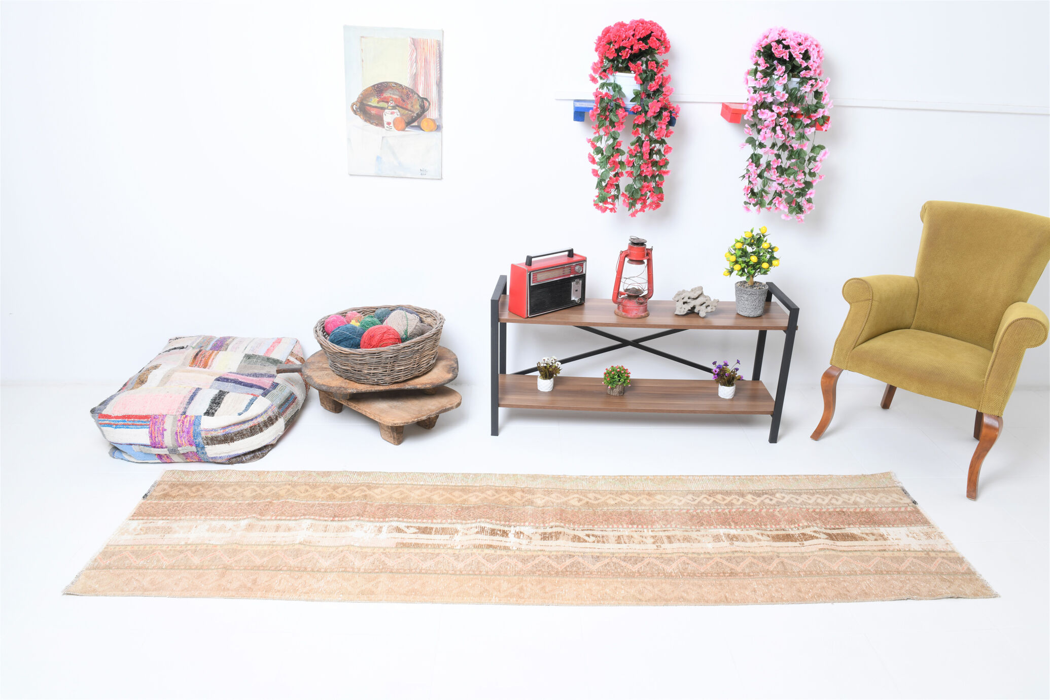 2x9 narrow vintage runner rug, 282x70cm