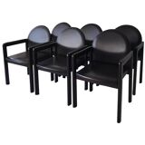 Six fauteuils en cuir noir et bois Bulo