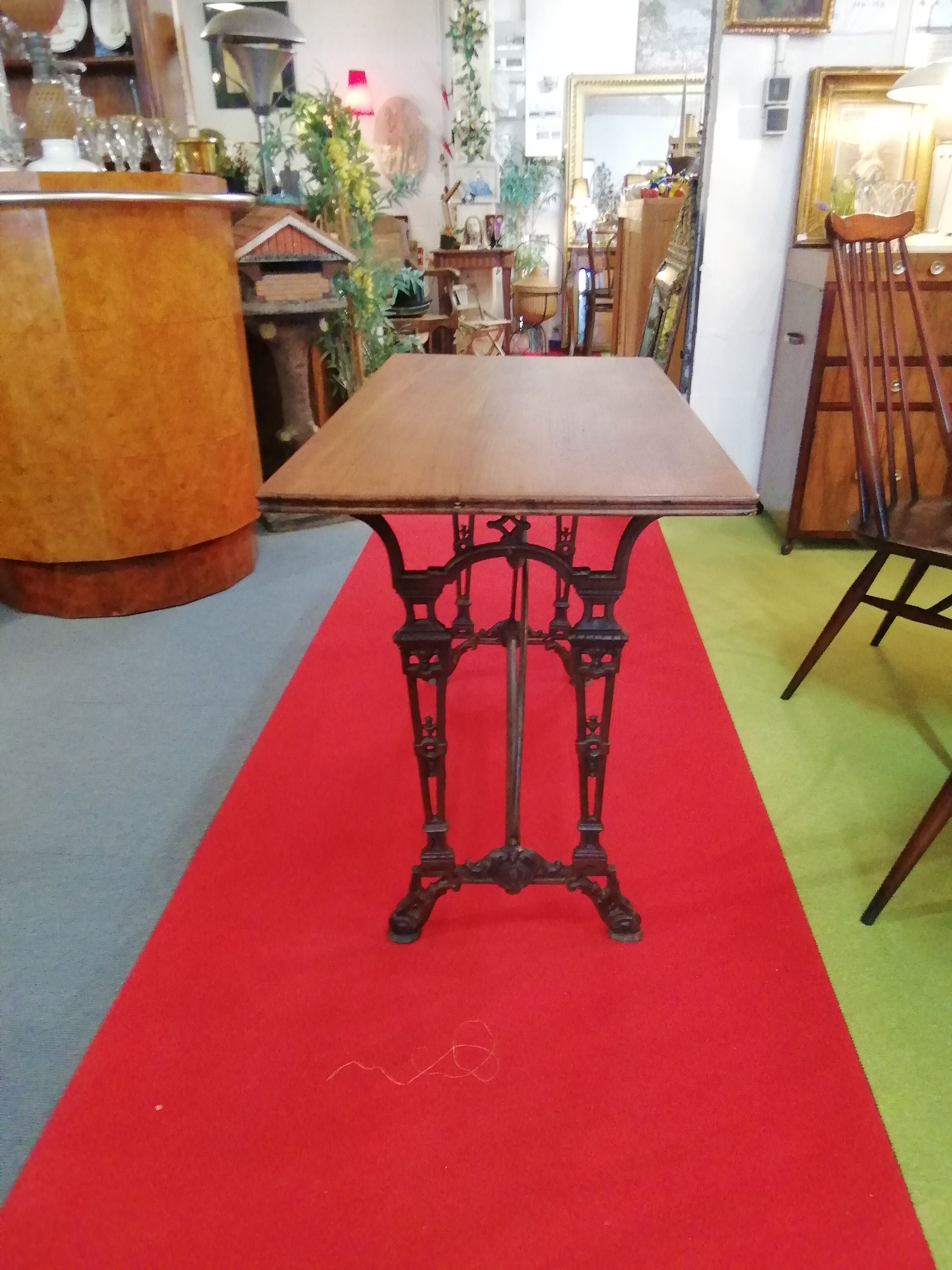 Bistro table over wood cast iron legs