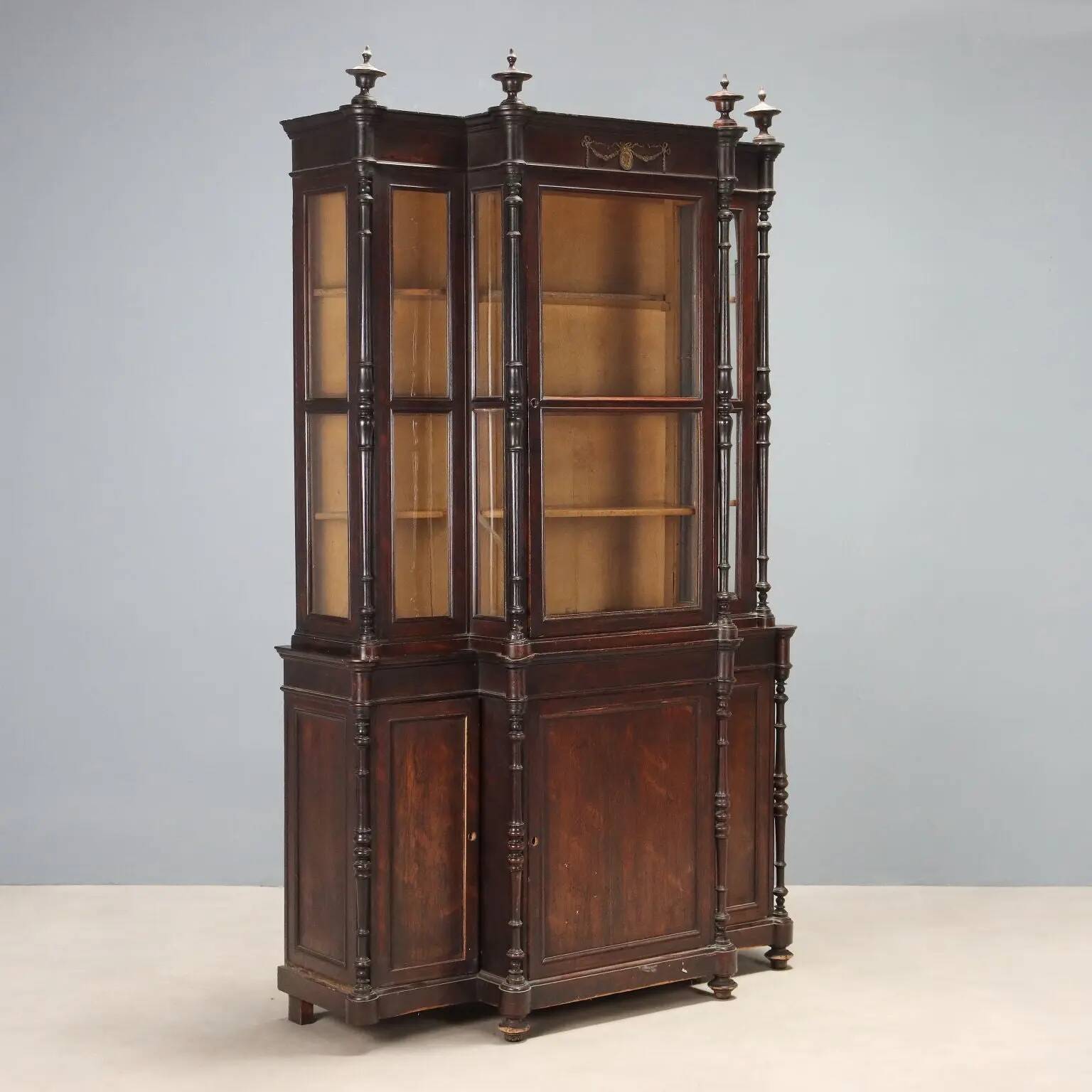 Antique rosewood library, neoclassical decorations, 19th century