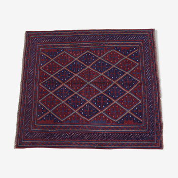 Tapis à franges gazak afghan à motif géométrique 116x113cm