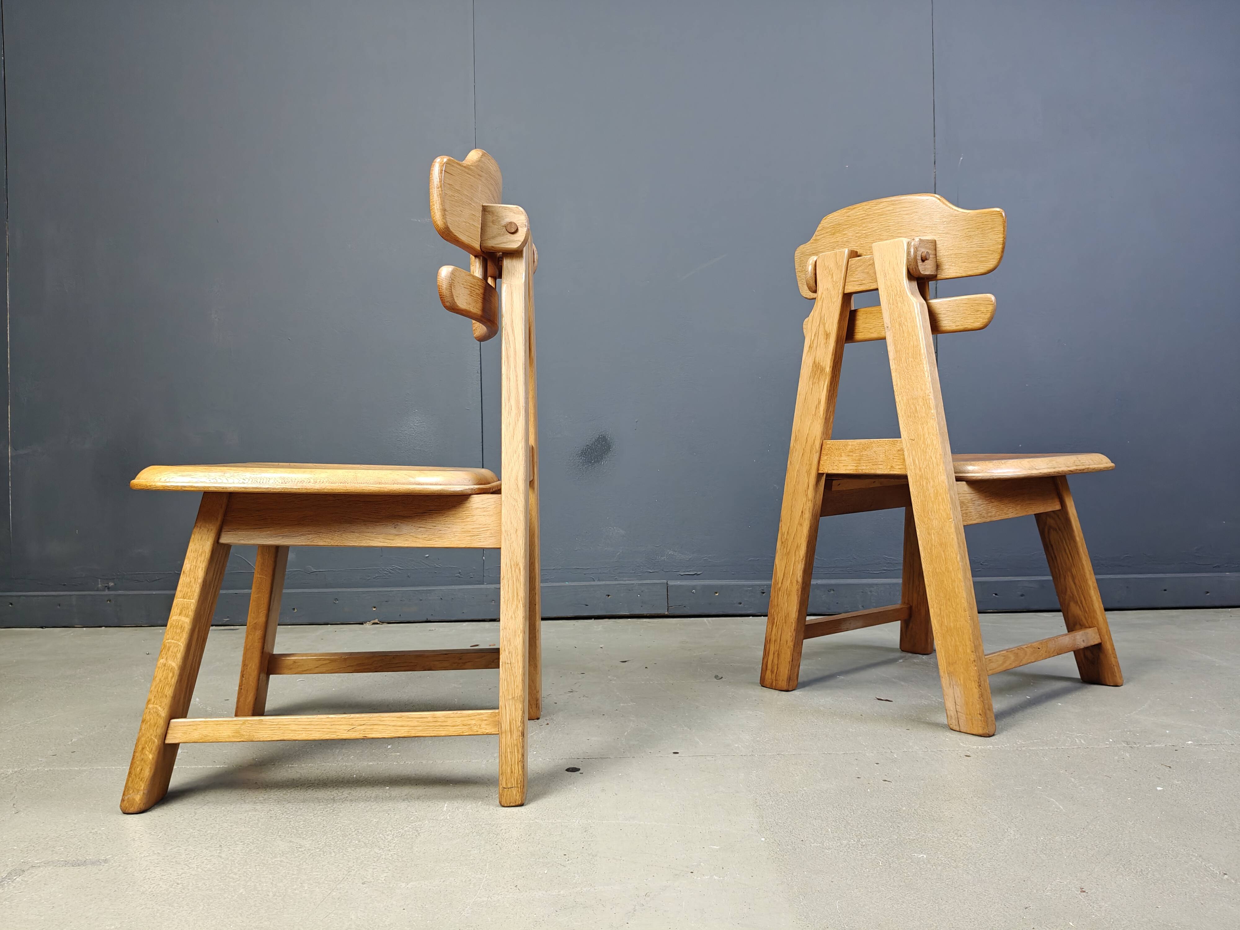 Vintage dutch brutalist oak dining chairs, 1960s