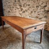 Old French farmhouse table – Rustic workshop table with 3 drawers