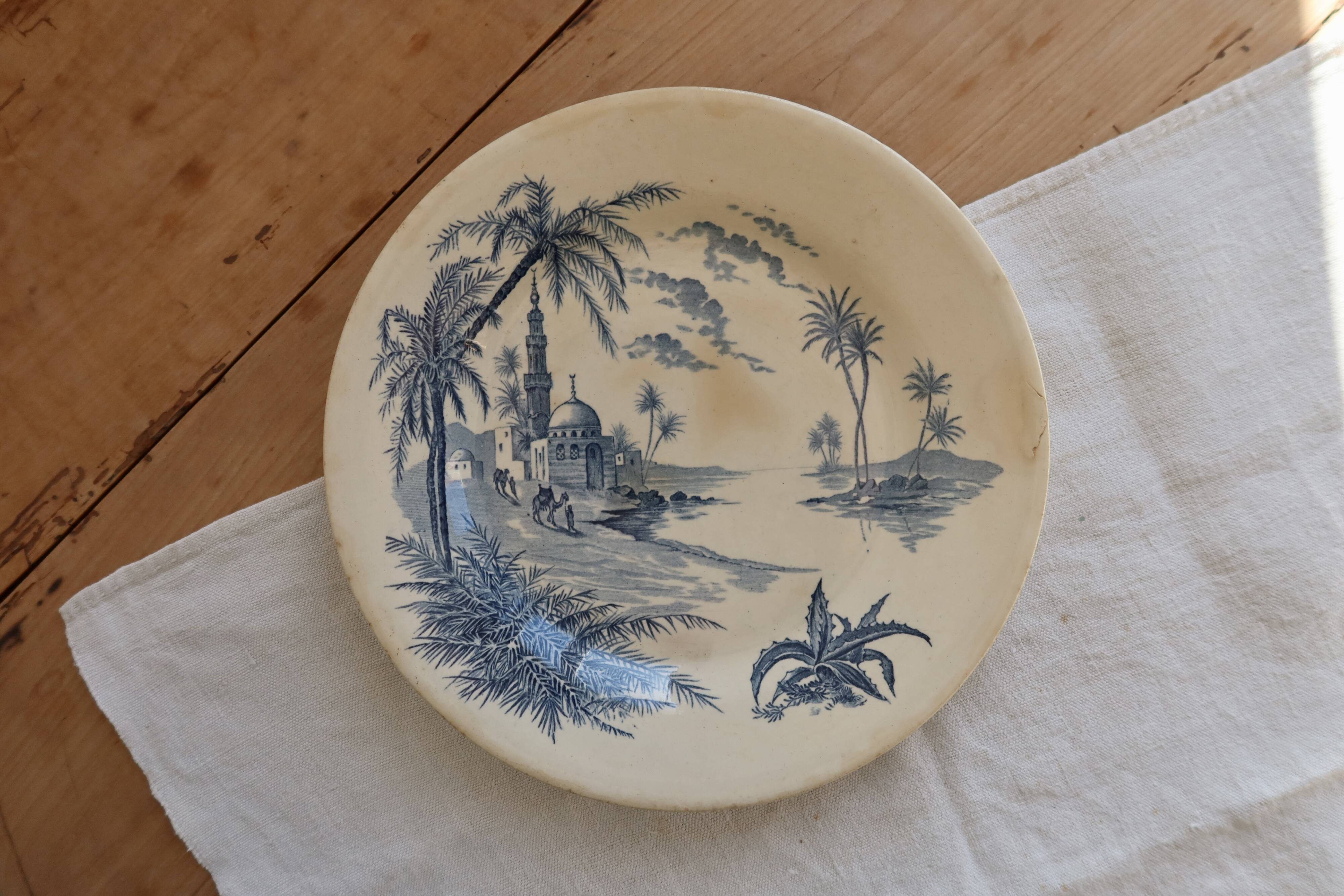 Antique Gien plate "Views of the East" – Ironstone