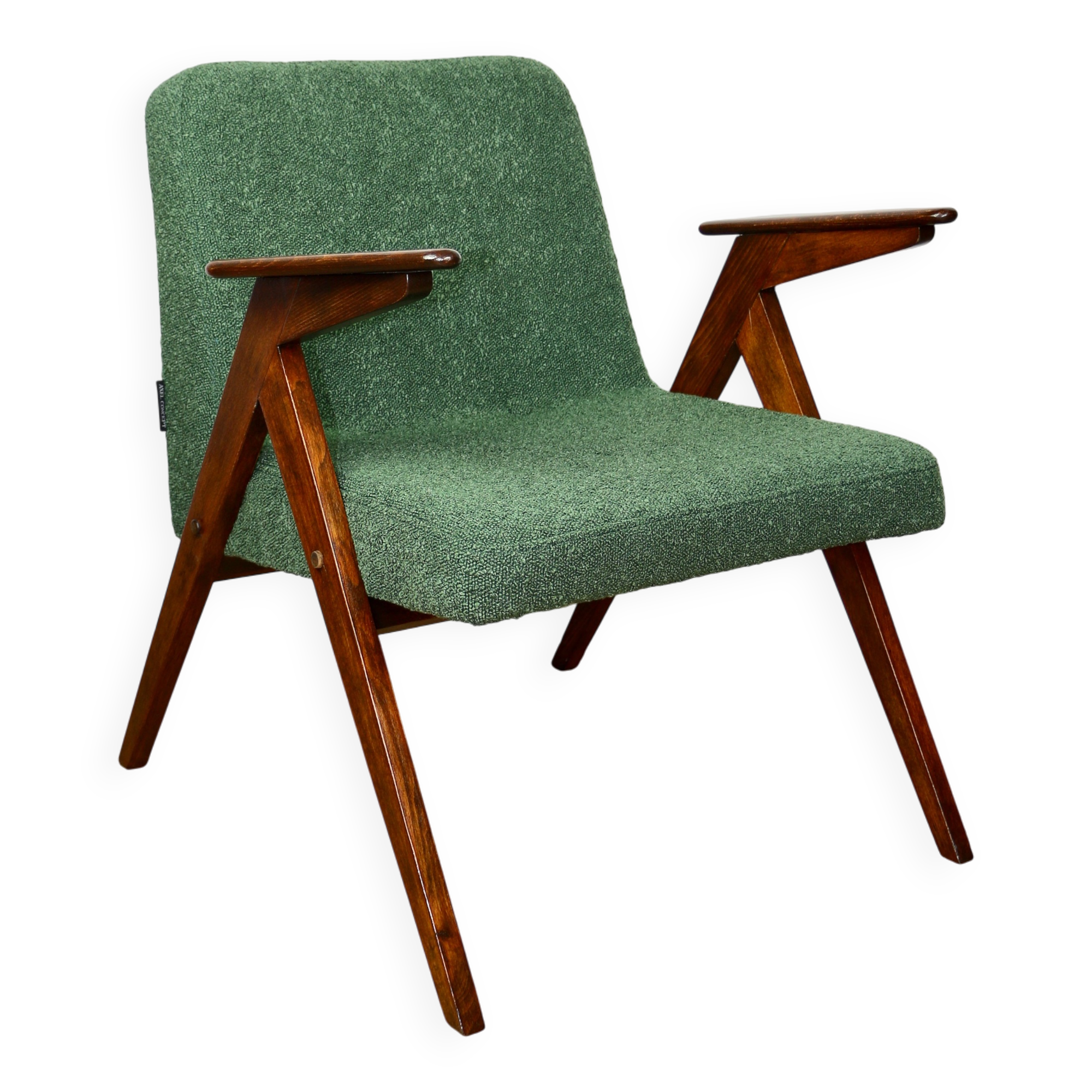 Bunny armchair, 1970s green boucle by J. Chierowski - 2 pieces available