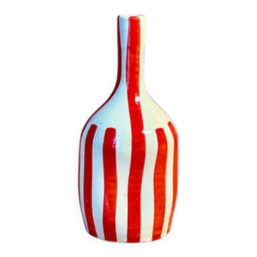 Vase artisanal bouteille creux rayé