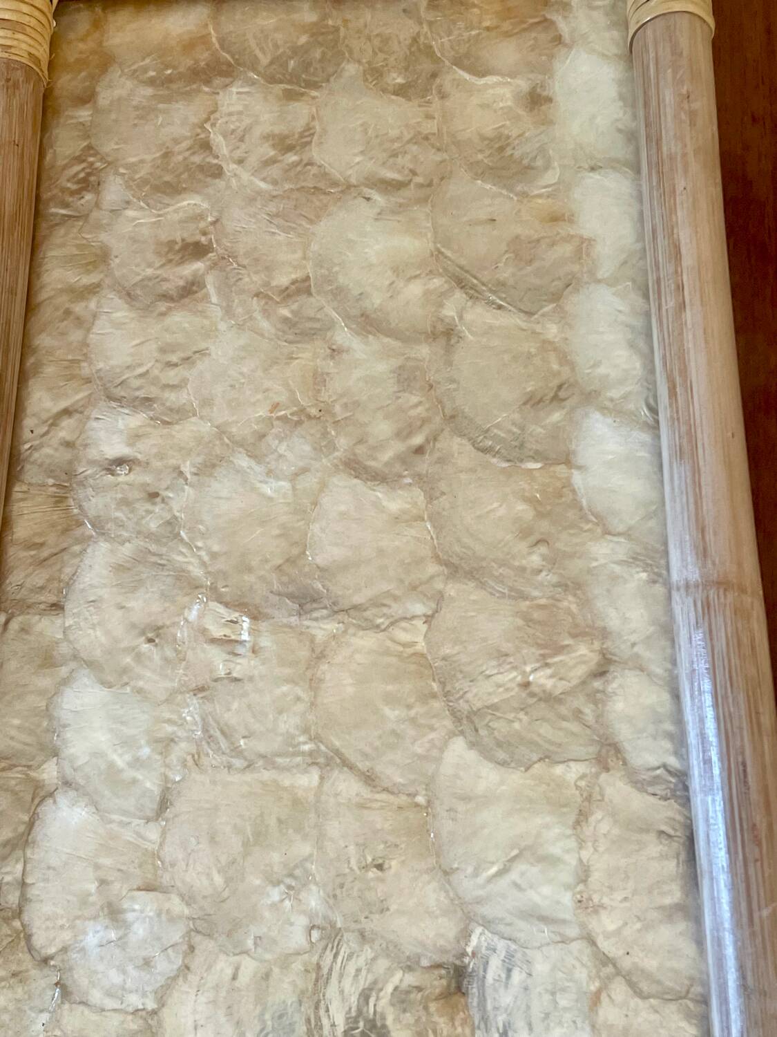 Vintage mother-of-pearl and rattan tray