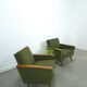 Fauteuil vert avec dossier en bois de teck