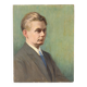 Old portrait in oil on panel 1920, vintage painting of a man signed Cagnet