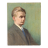 Old portrait in oil on panel 1920, vintage painting of a man signed Cagnet