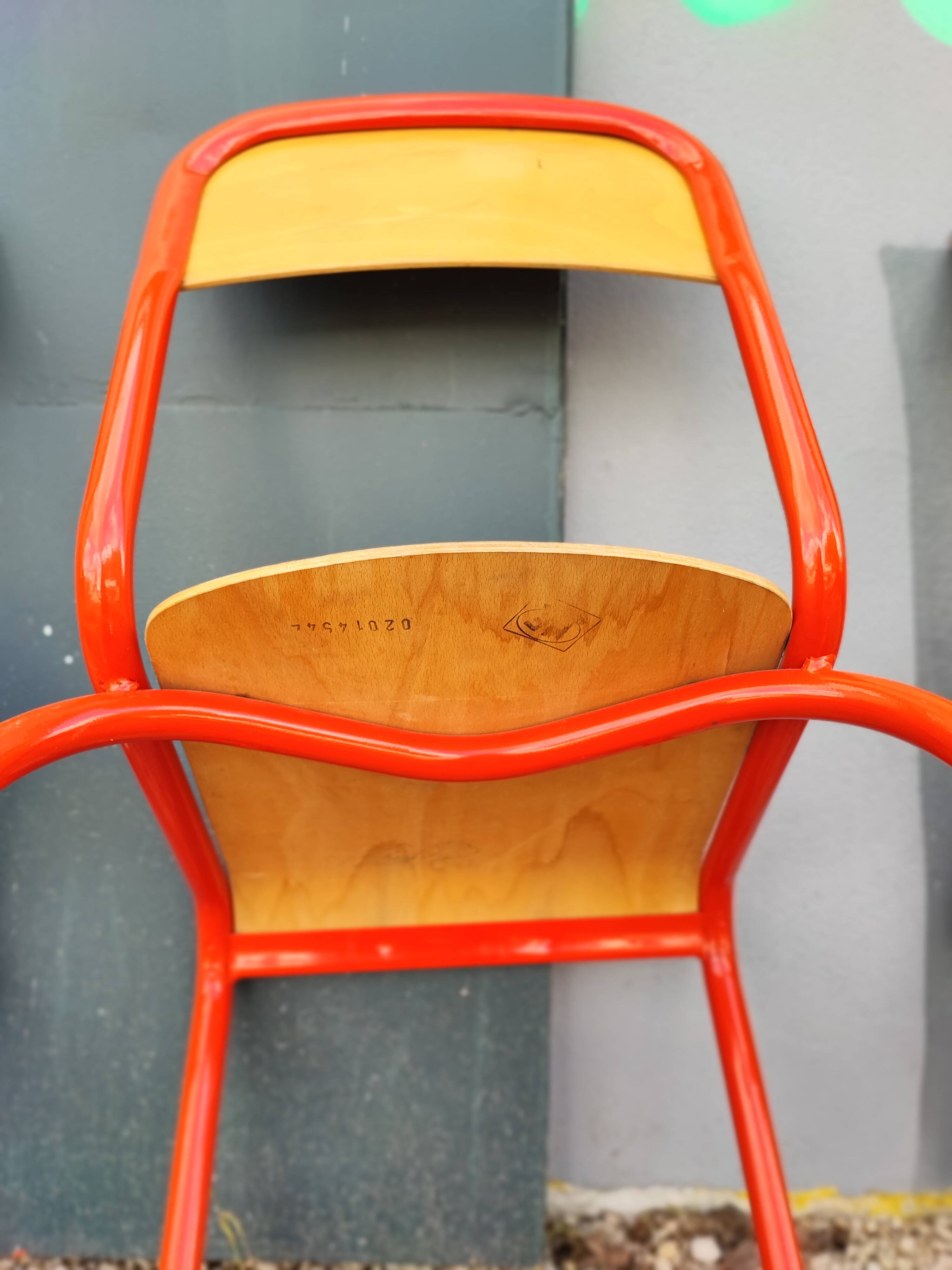 Set of 4 vintage deparaillé school chairs