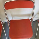 4 red and chrome folding chairs, Plichaise by Souvignet, France, 1970