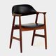 Set of two cowhorn desk arm chairs in black leatherette with teak frame, 1960s