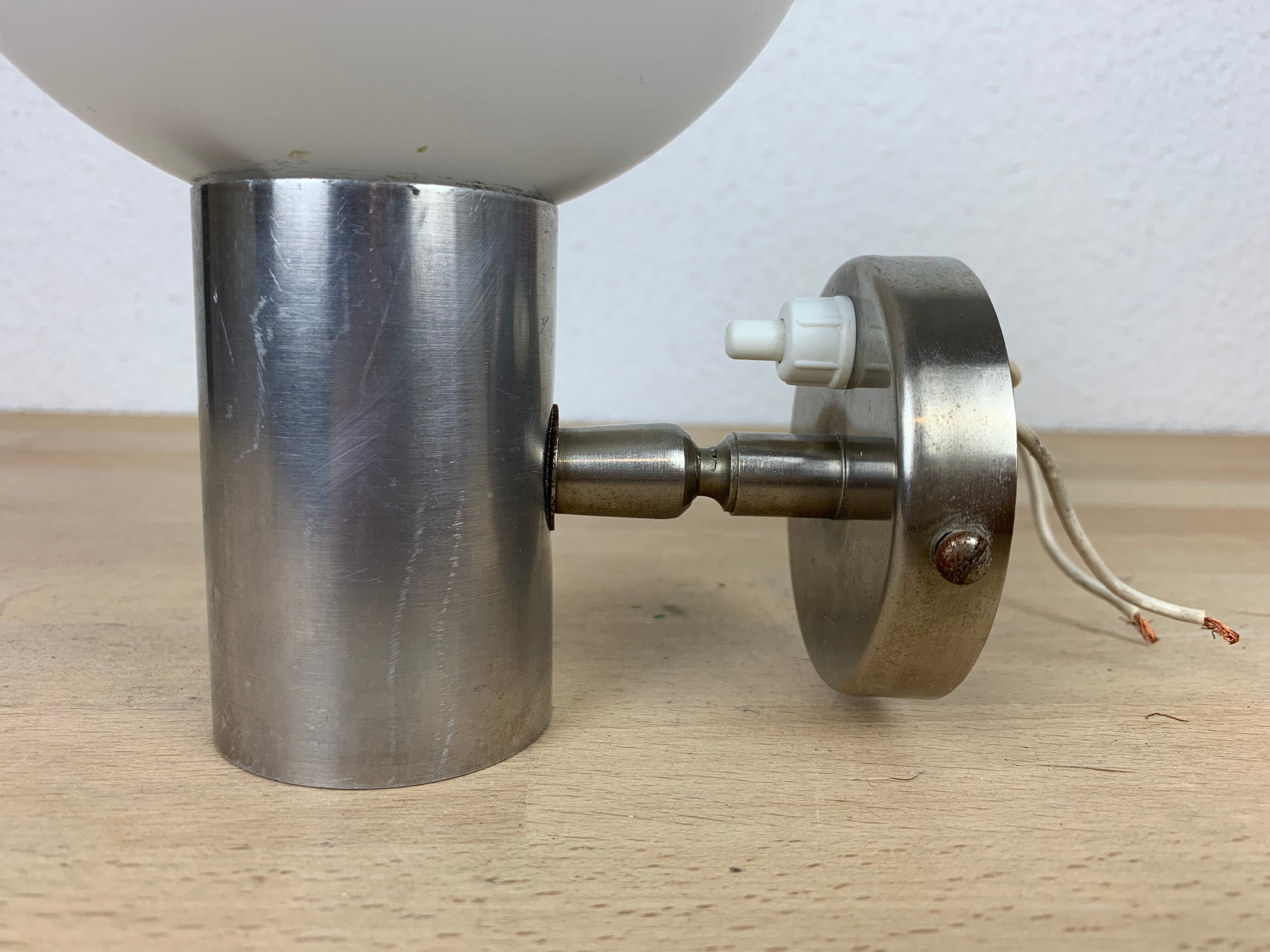 Wall lamp opaline globe aluminum 70s space age