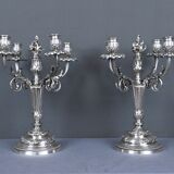 Pair of silver-plated candelabra, Louis XVI style – late 19th century