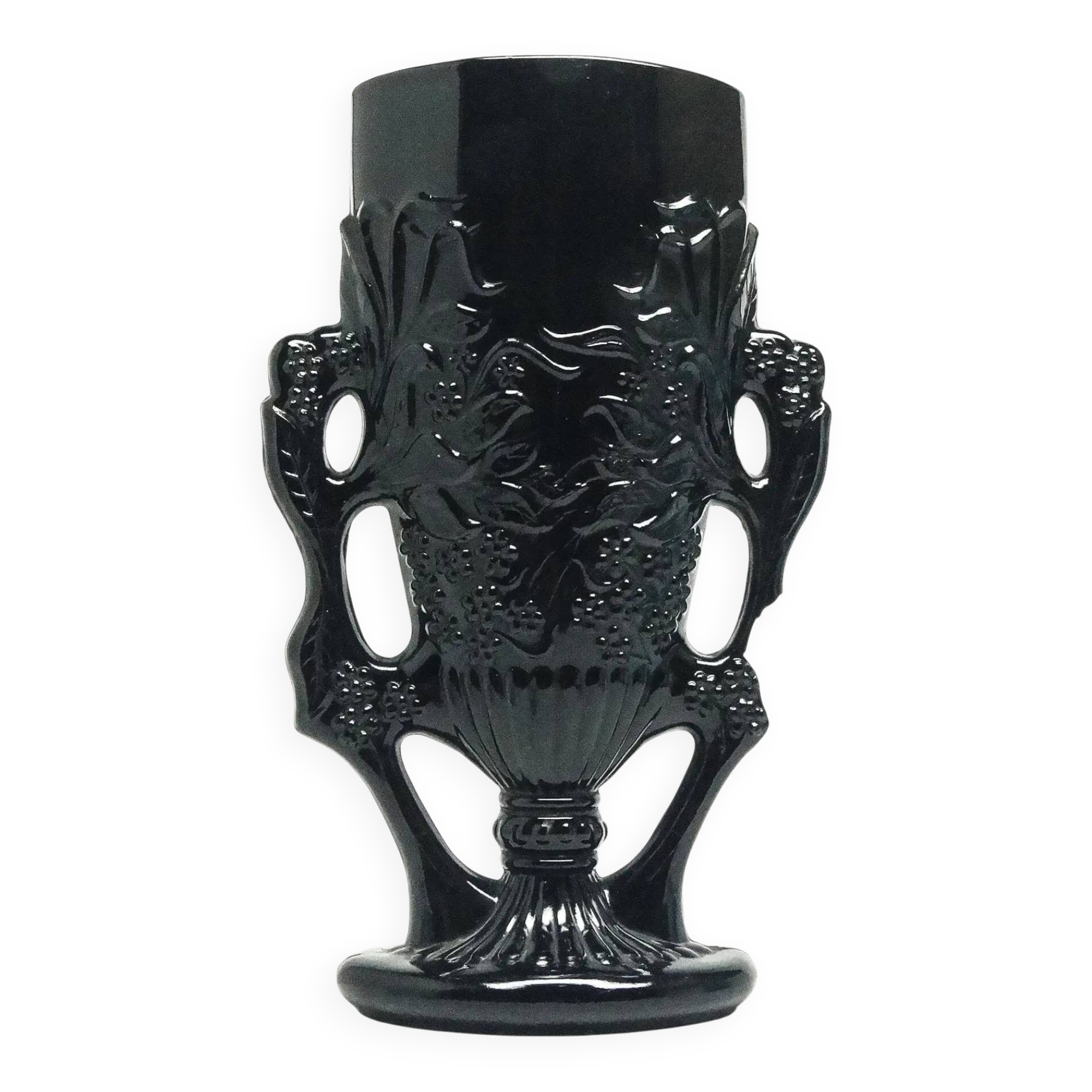 Eclectic vase, black hyalite glass, Ząbkowice, Poland, 1970s