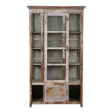 Display case with sliding doors in patinated wood