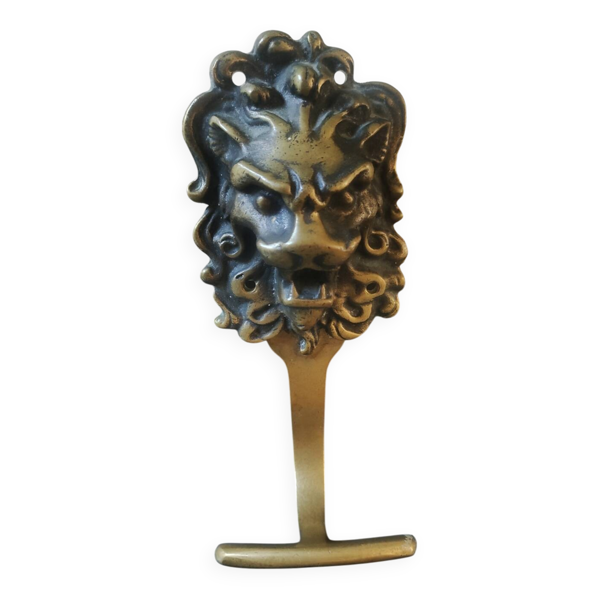 Art Deco Lion Head Wall Coat Rack/Hook. In gilded bronze/19cm