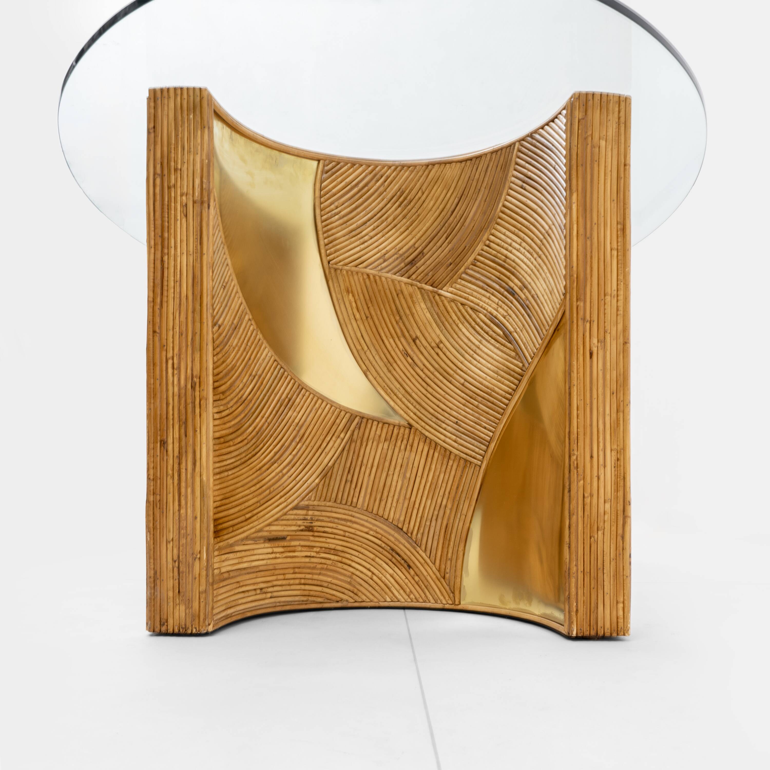 Mid-Century Modern Italian Rattan and Brass Dining Table by Vivai del Sud