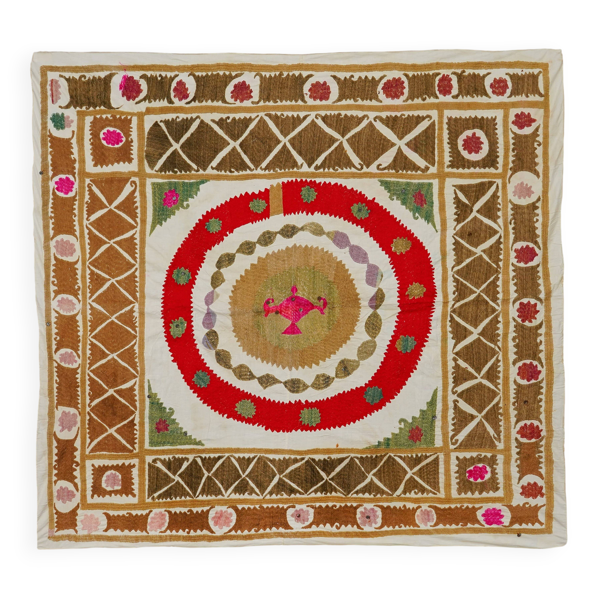 Vintage Turkish hand-knotted rug 124x138 cm