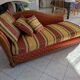 Vintage 3-seater chaise longue – varnished wood – jacquard fabric