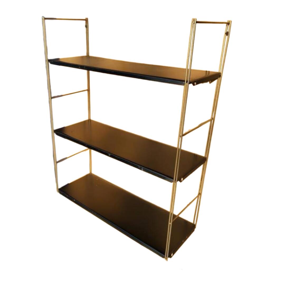 Tomado style black metal string shelf with gold ladder