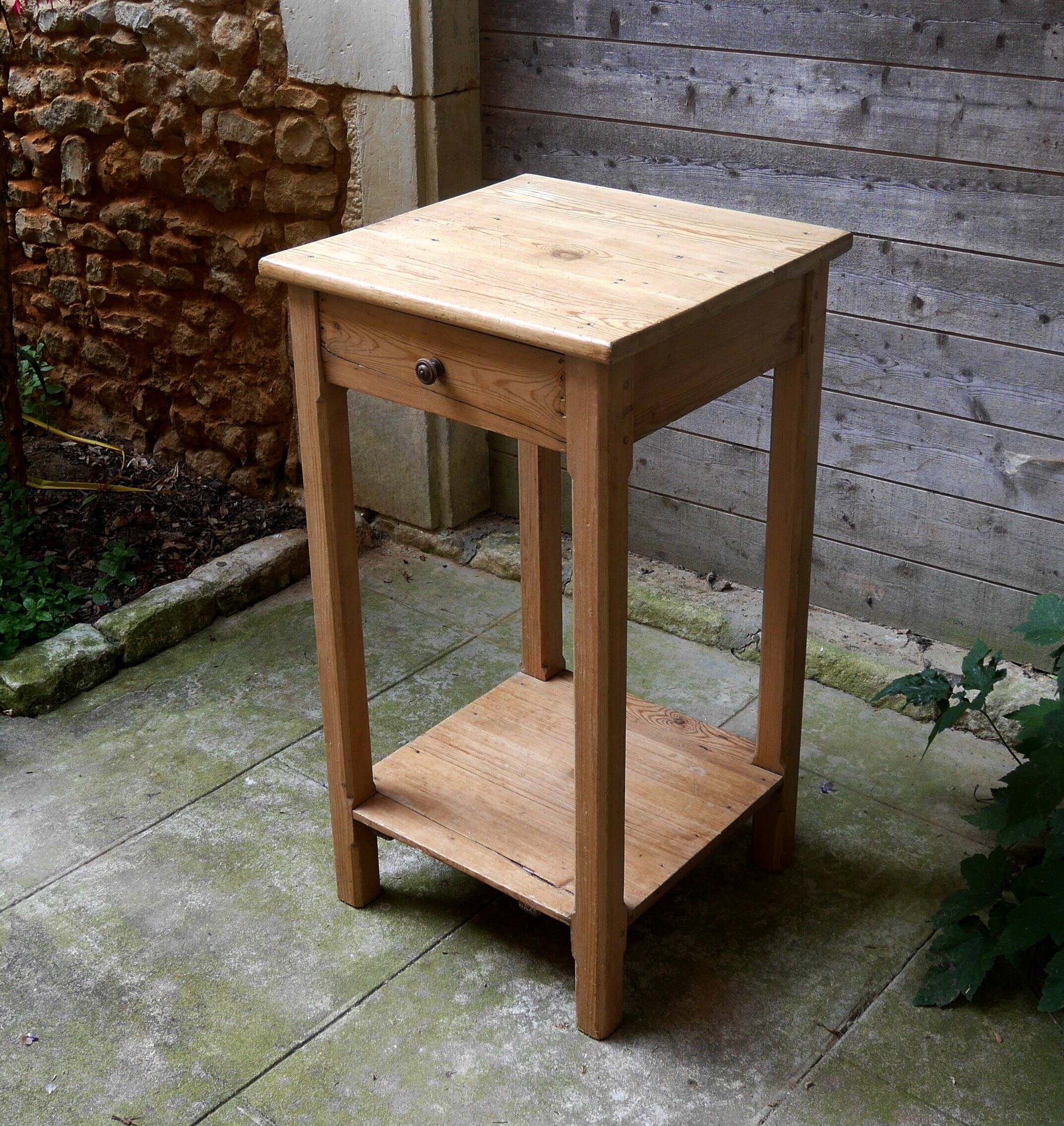 antique tall fir wood side table, a piece of workshop furniture