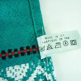 10 green cotton napkins - embroidered Basque-style designs