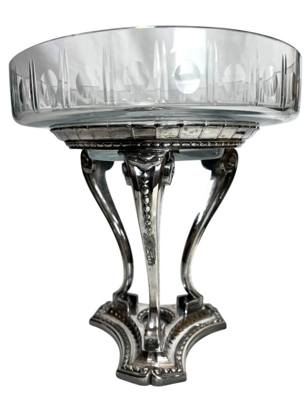 Art déco, coupe à fruits tripode métal argenté Gallia cristal vers 1930