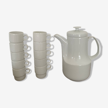 Service à café / expresso de bistrot vintage 10 tasses avec cafetière - Porcelaine blanche