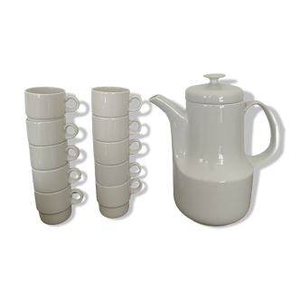 Service à café / expresso de bistrot vintage 10 tasses avec cafetière - Porcelaine blanche