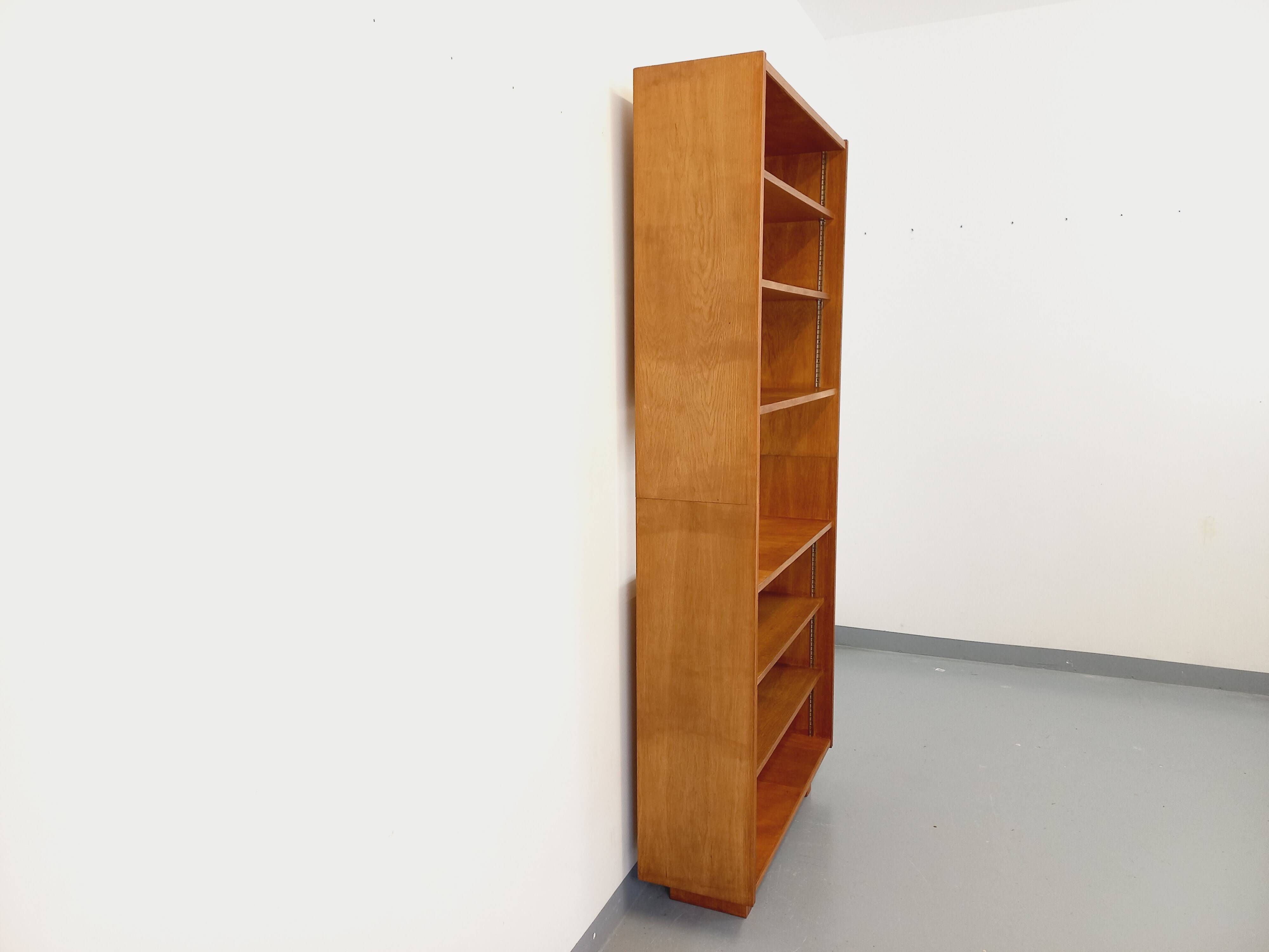 Large vintage oak wood bookcase shelf from the 50s 60s