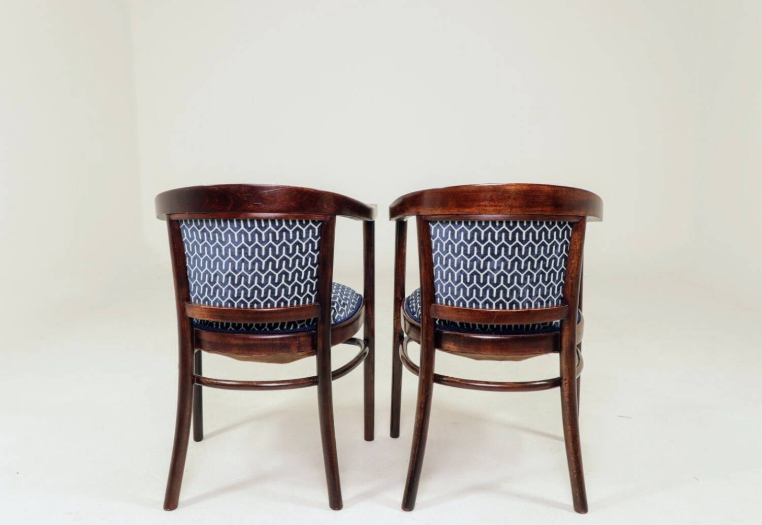 Pair of restored Art Deco style Thonet armchairs in jacquard.