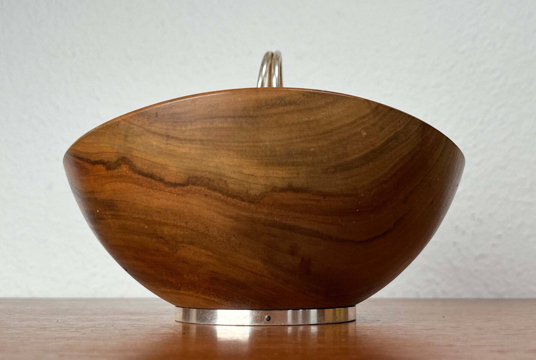 Mid-Century Modern Teak and Silver Plated Metal Bowl from Grasoli, Italy, 1960s
