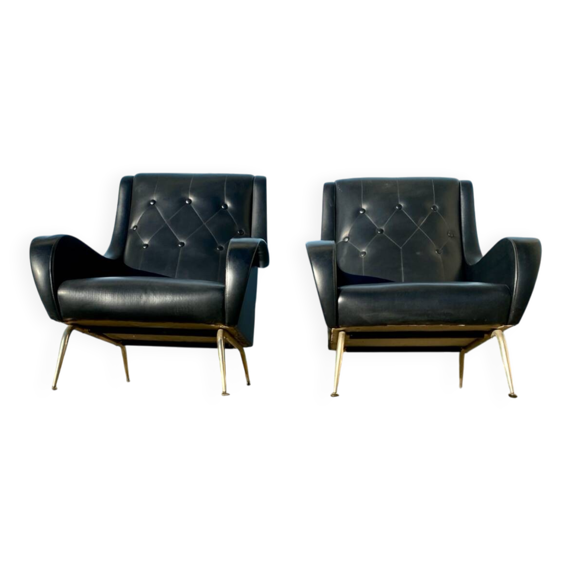 2 vintage faux leather armchairs