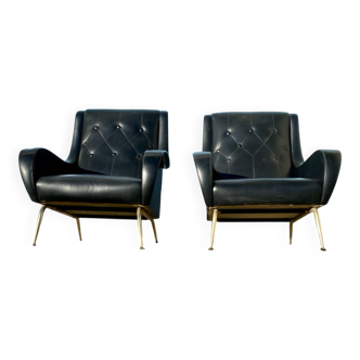 2 vintage faux leather armchairs