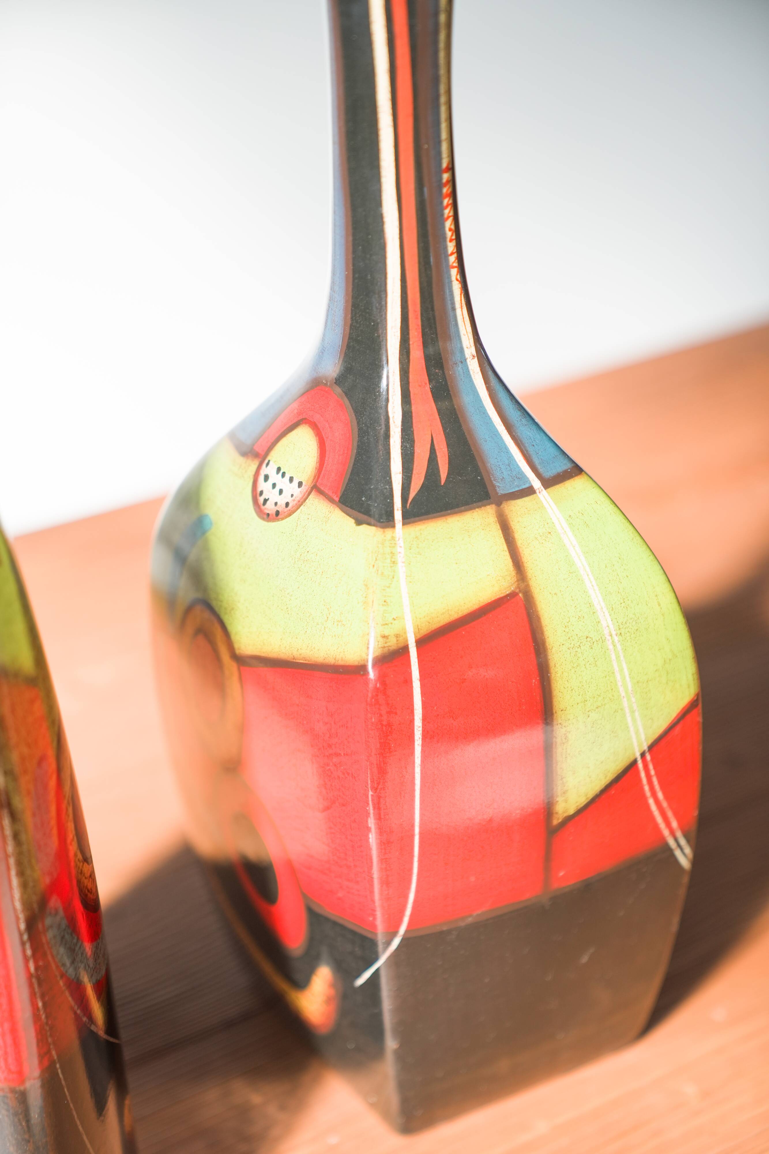 1970s-80s Hand-Painted Terracotta Vases